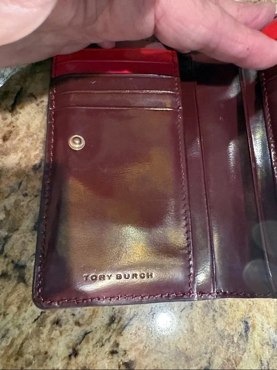 Tory Burch Red and Burgundy Patent Dachshund Applique Wallet - Picture 4 of 5